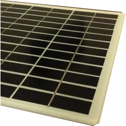 Panel solar a medida sin marco de 36 celulas con fondo blanco de 210x210mm 18V 6W de potencia y con esquinas redondeadas