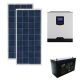 Home DIY off-grid photovoltaic KIT system composed by 2 PV poly modules 1 hybrid inverter 2400W power and 2 GEL 100Ah batteries