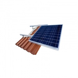 Struttura di sostegno per tre moduli fotovoltaici su tetto a falda spiovente con tegole o coppi