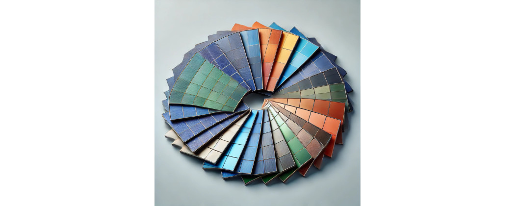 Green colored solar cell, tile, red, yellow, brown, marble