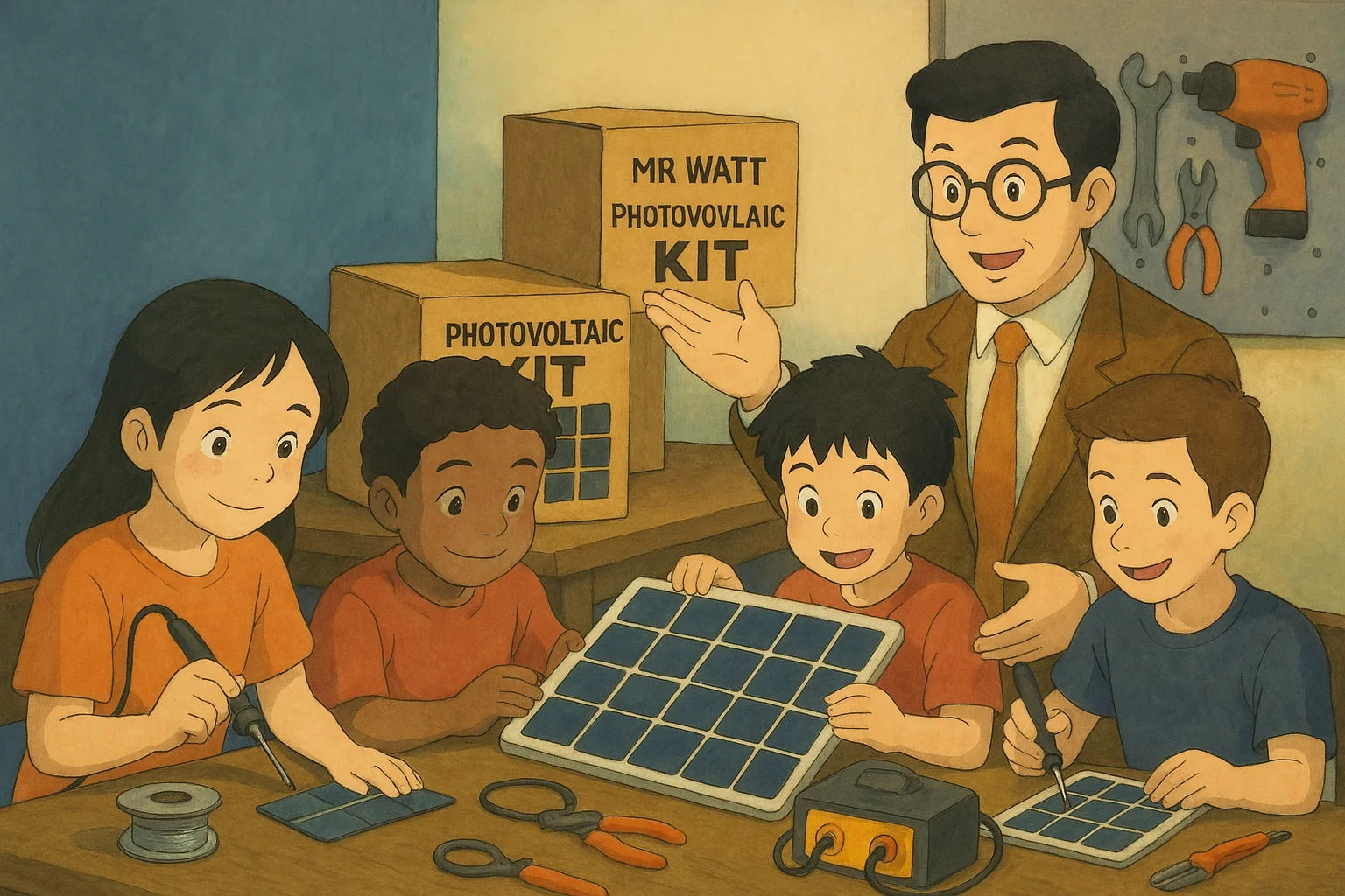 Laboratorio fotovoltaico con niños y kit didáctico